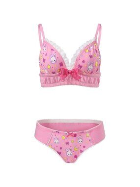 🆕 Women Pink Lacy Trim Nightwear Strap Sleepwear Cami Top Lingerie Bralette Set